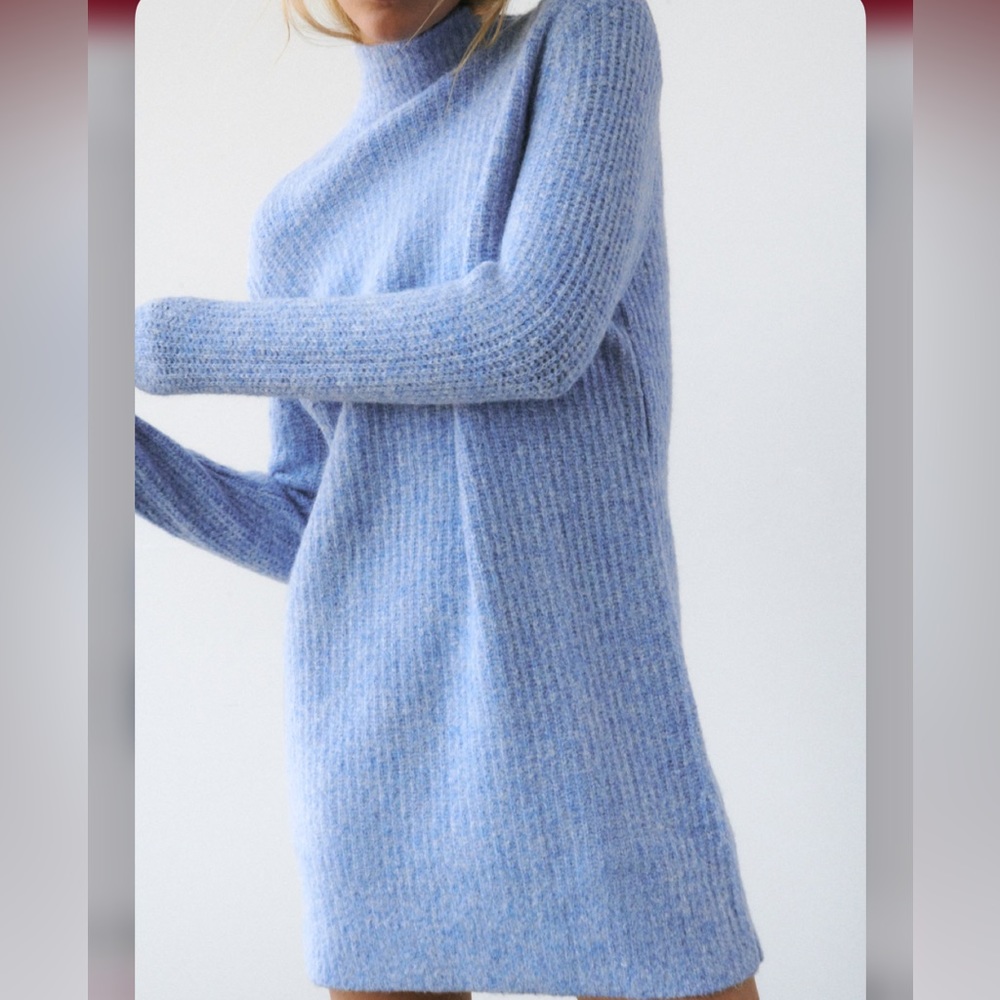 NWT ZARA LIGHT BLUE KNIT MOCK NECK DRESS - Picture 3 of 13